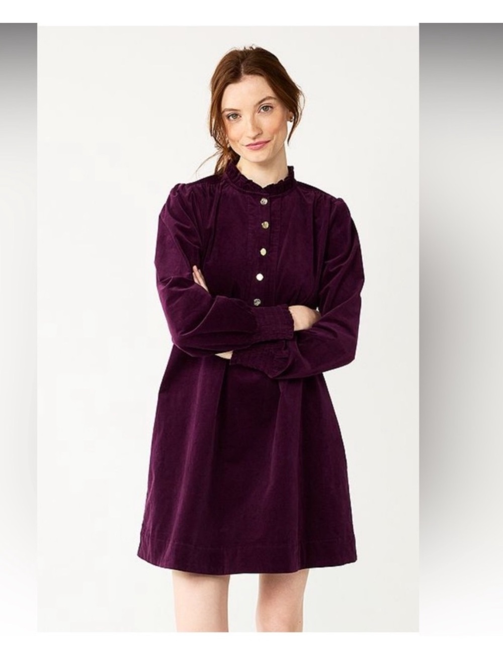 Draper James sz Extra Small Plum Corduroy Velvet mini dress tunic popover